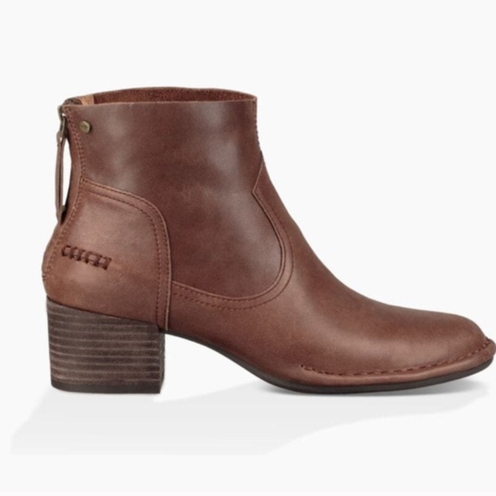 Ugg Bandara Leather Ankle Booties Brown Heeled Boots: 6